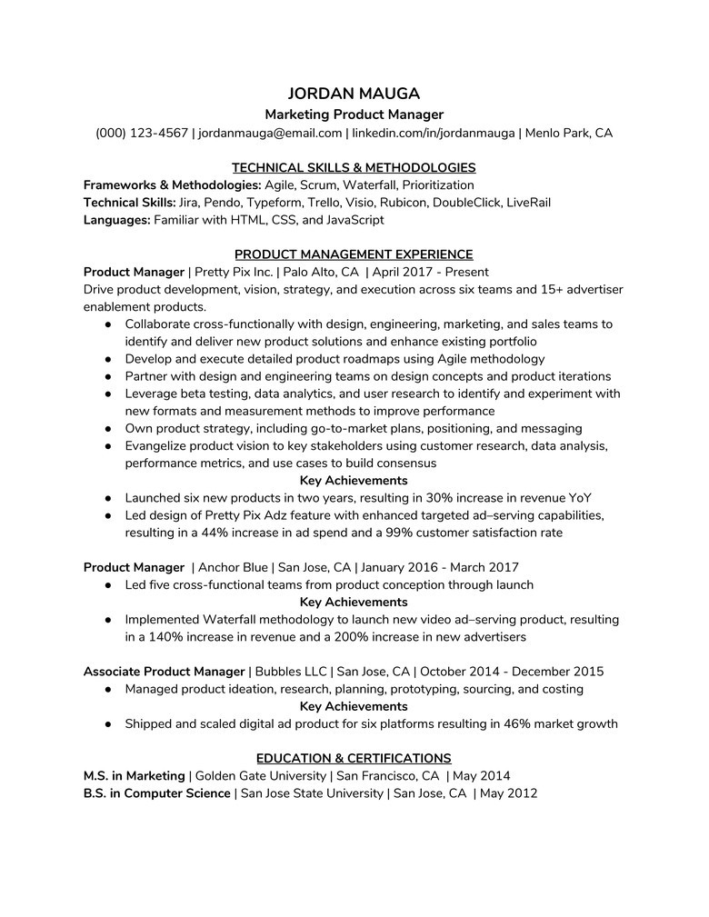Professional Resume for Product Manager Sample How to Write A Product Manager Resume (plus Example!) the Muse Professional Resume for Product Manager Sample How to Write A Product Manager Resume (plus Example!) the Muse