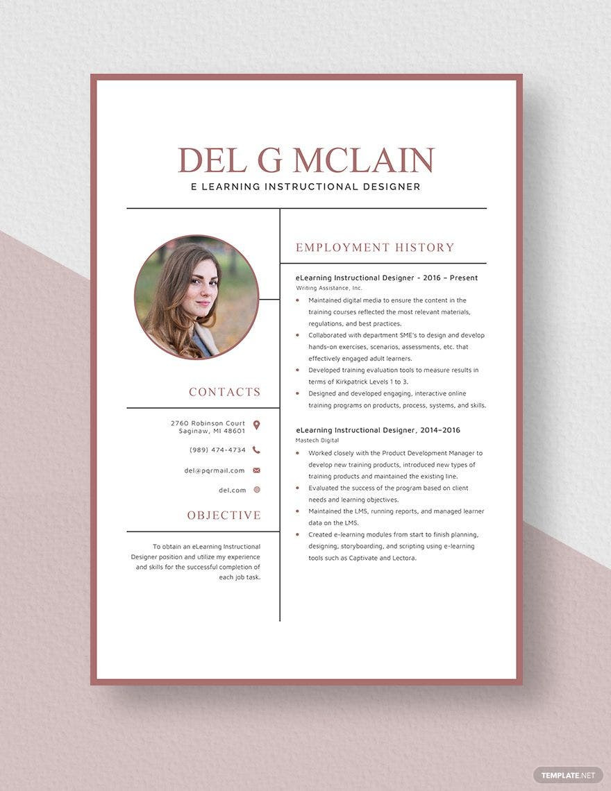 Professional Resume Samples for Instructonal Designers E-learning Instructional Designer Resume Template – Word, Apple …