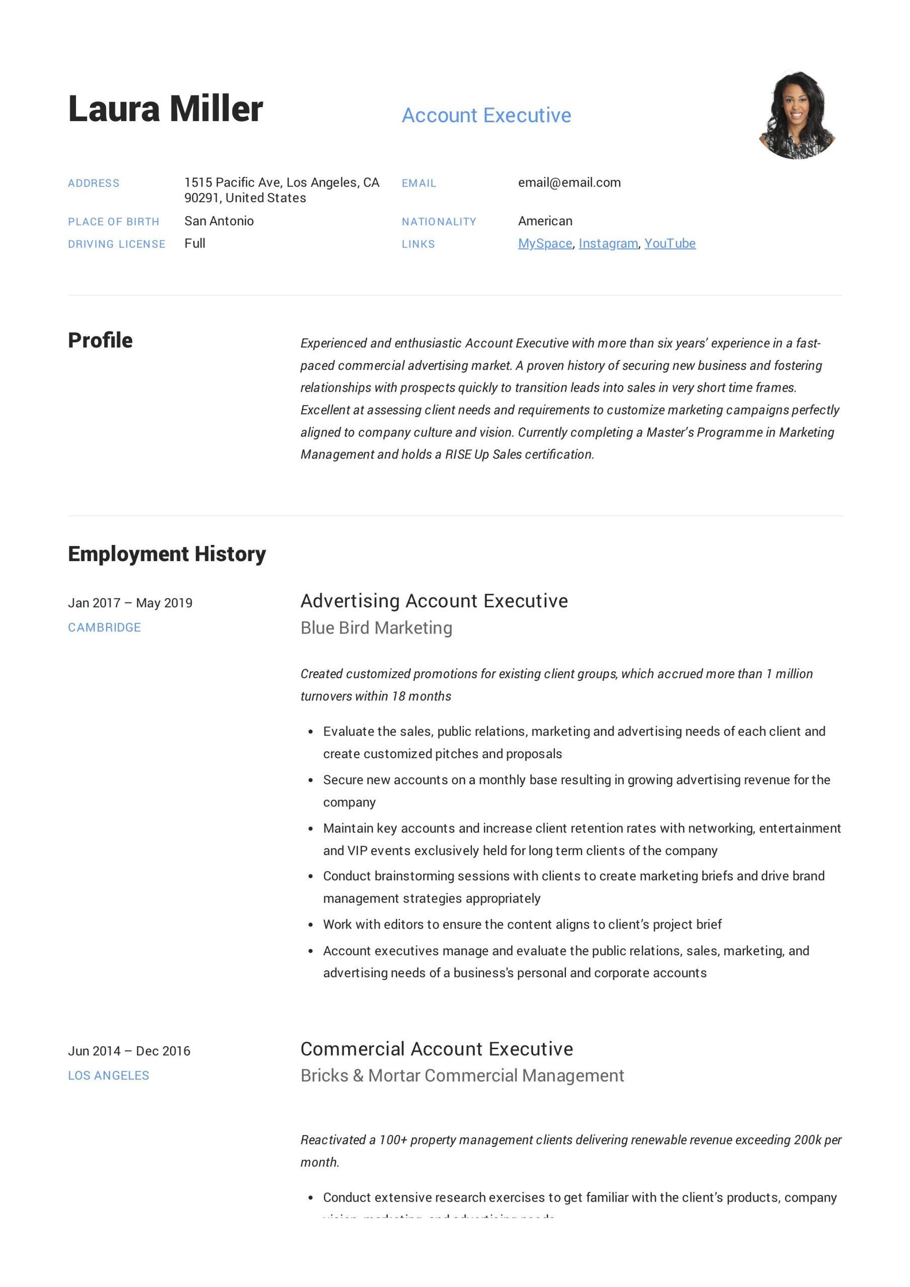 Professional Sports Account Executive Resume Samples Account Executive Resume & Guide 18 Templates 2022