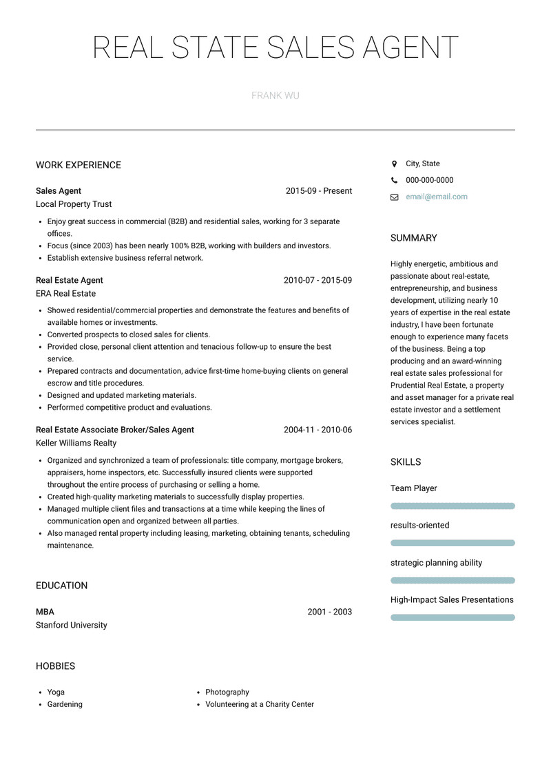 Real Estate Sales Agent Resume Sample Real Estate Resume Samples and Templates