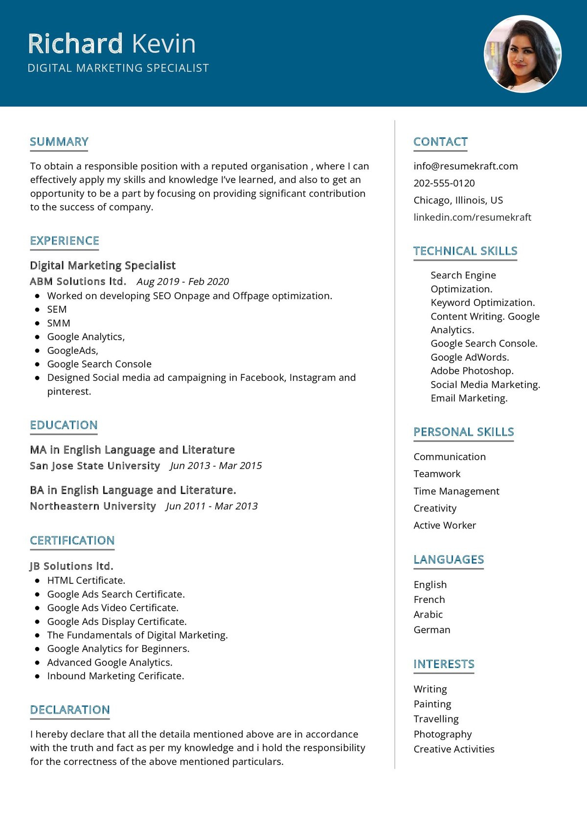 Resume Sample I Do Hereby Certify Digital Marketing Specialist Resume Example 2022 Writing Tips …