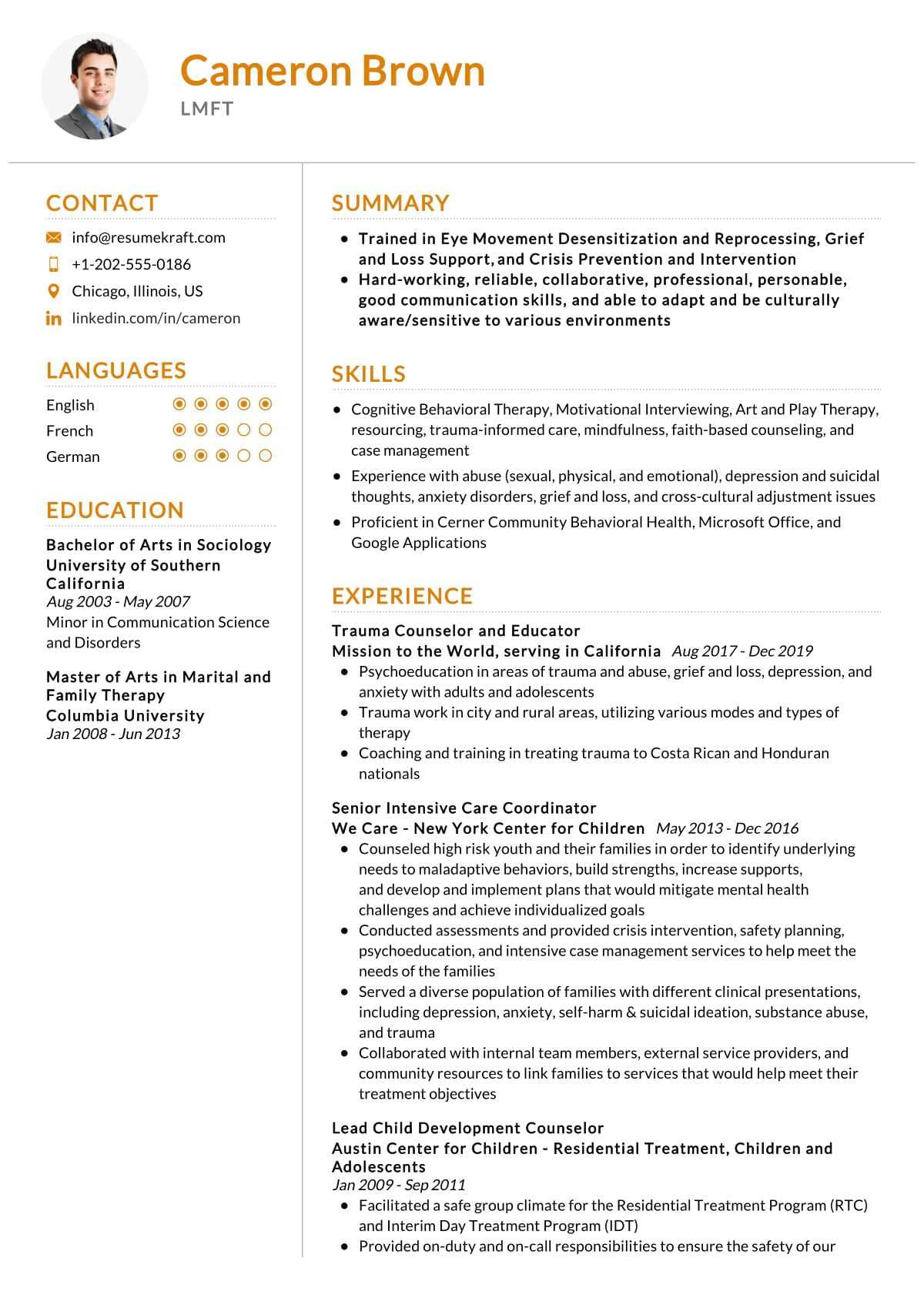 Resume Sample In Applying Job In California Lmft Resume Sample 2022 Writing Tips – Resumekraft