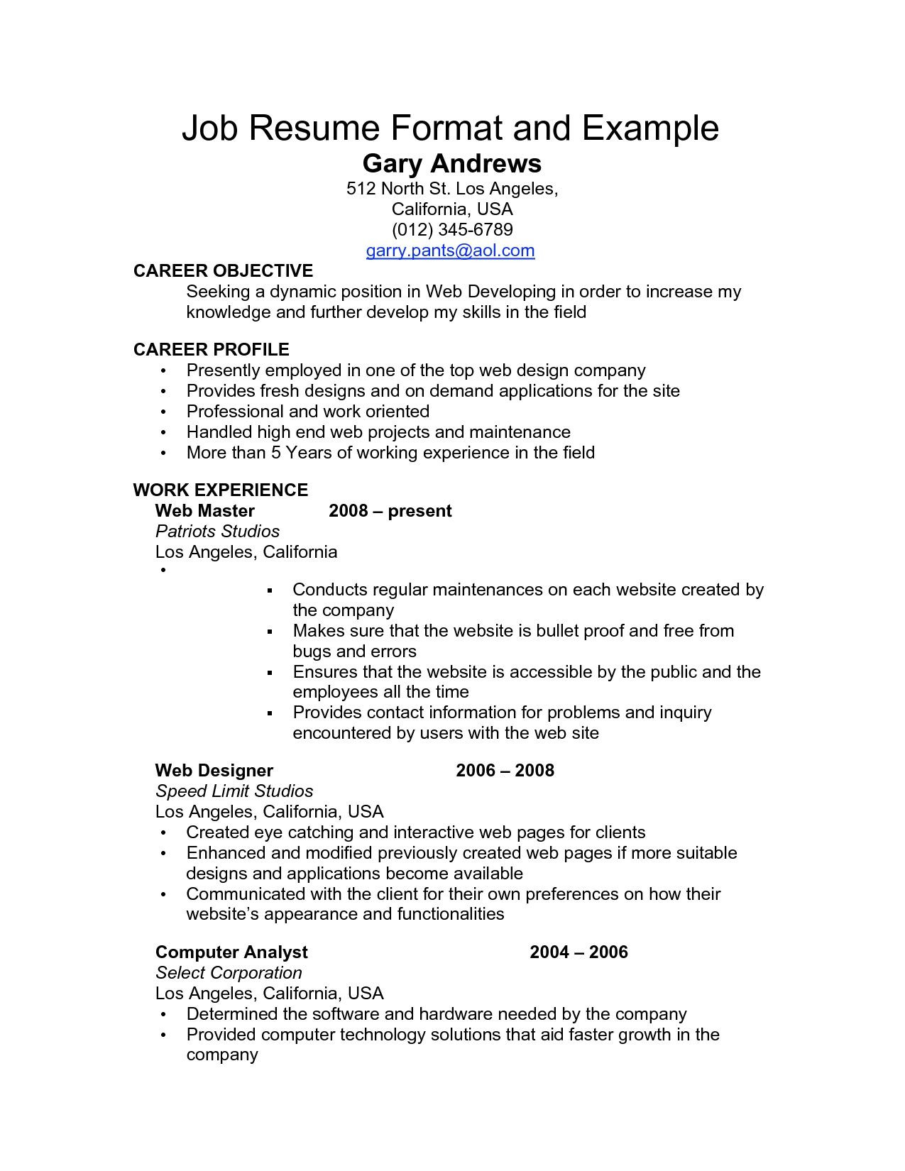 Resume Sample In Applying Job In California Resume format Examples for Job – Resume format Job Resume format …