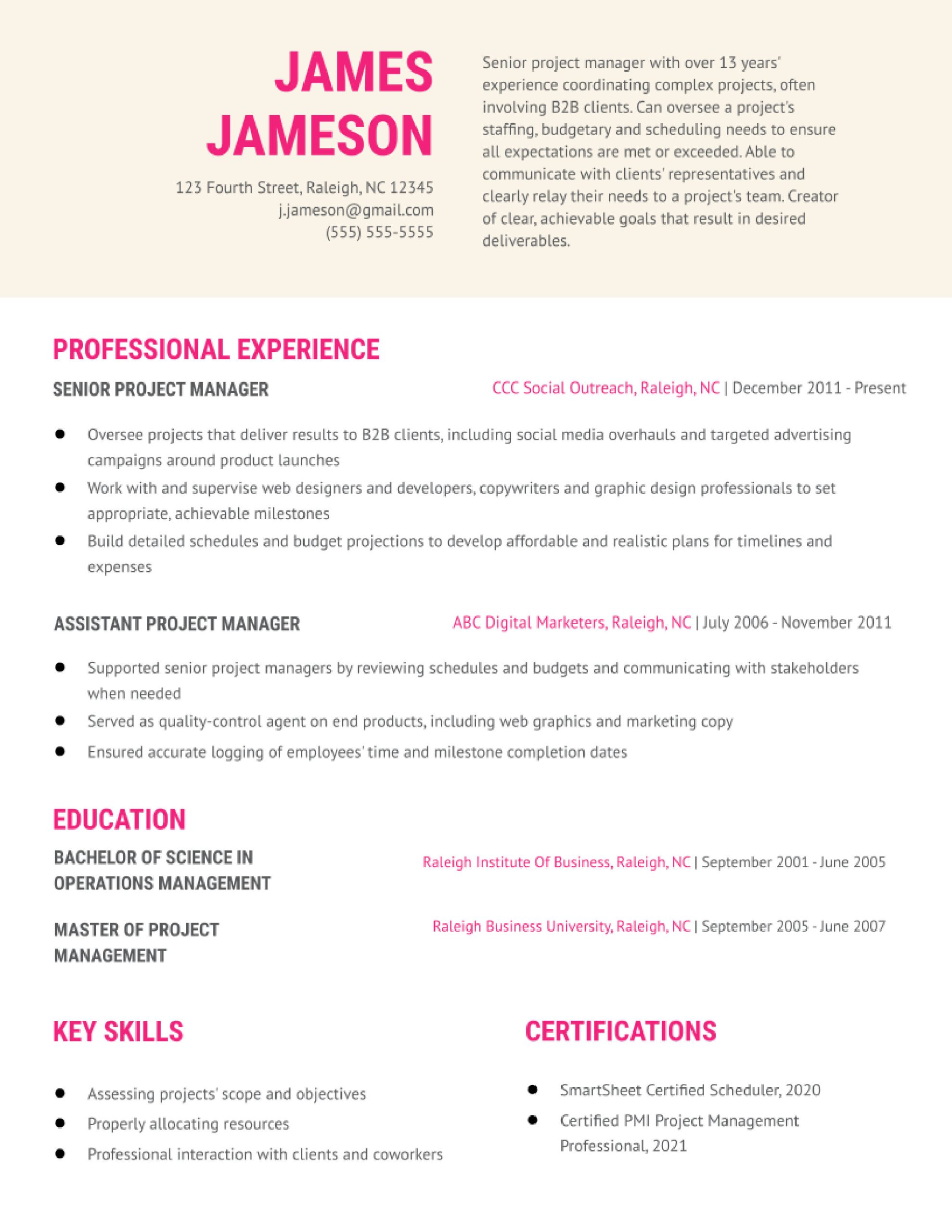 Resume Samples with Execute On Senior Management Goals Senior Project Manager Resume Examples In 2022 – Resumebuilder.com