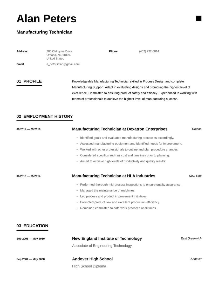 Resume Skills Sample for Factory Worker Manufacturing Technician Resume Examples & Writing Tips 2022 (free