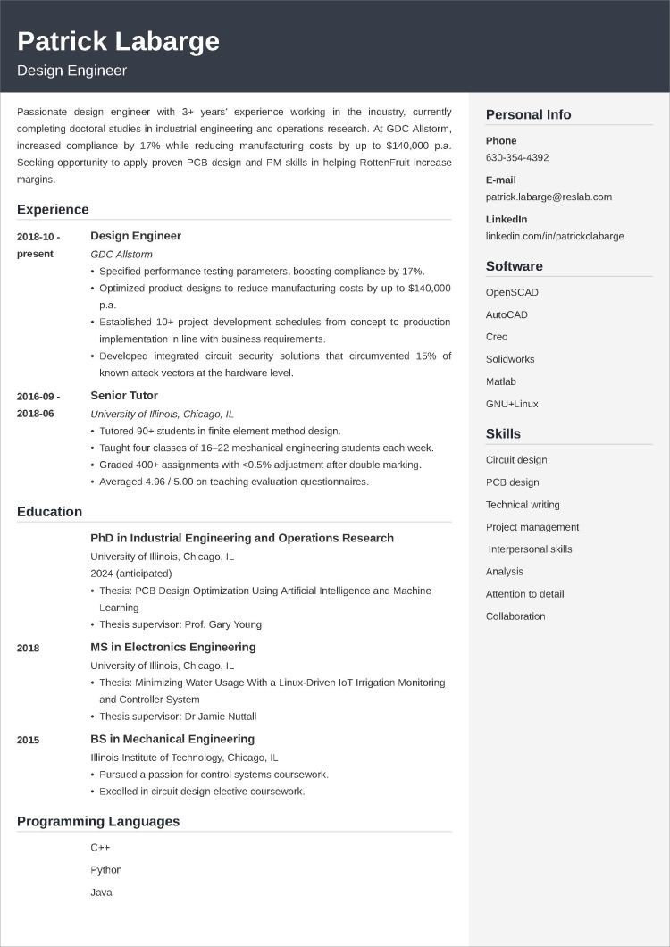 Sample Engineering Phd Resume for Industry Phd Resumeâexamples and 25lancarrezekiq Expert Writing Tips