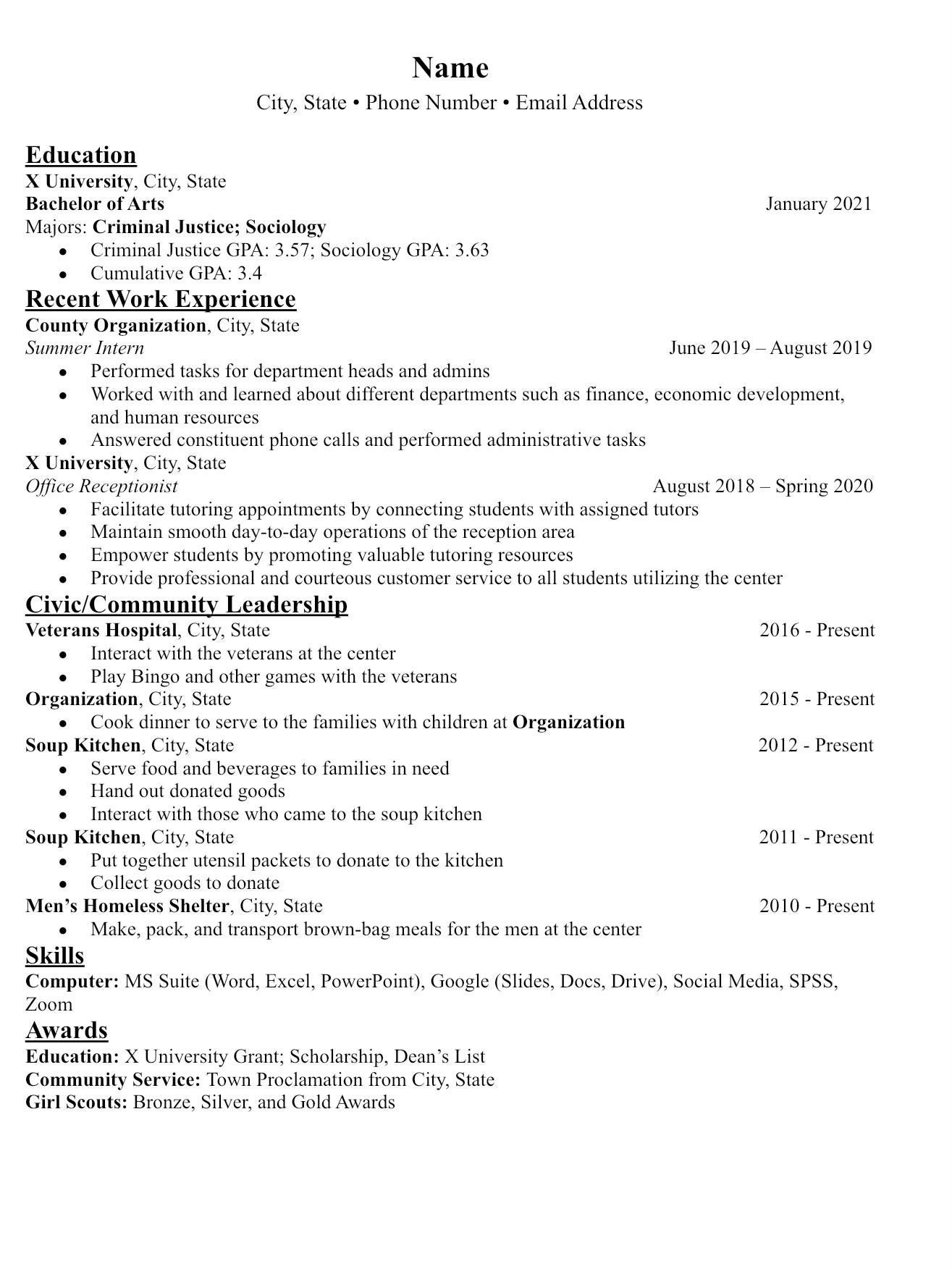 Sample New Graduate Criminal Justice Resume Recent Graduate with A Ba In Criminal Justice and sociology …