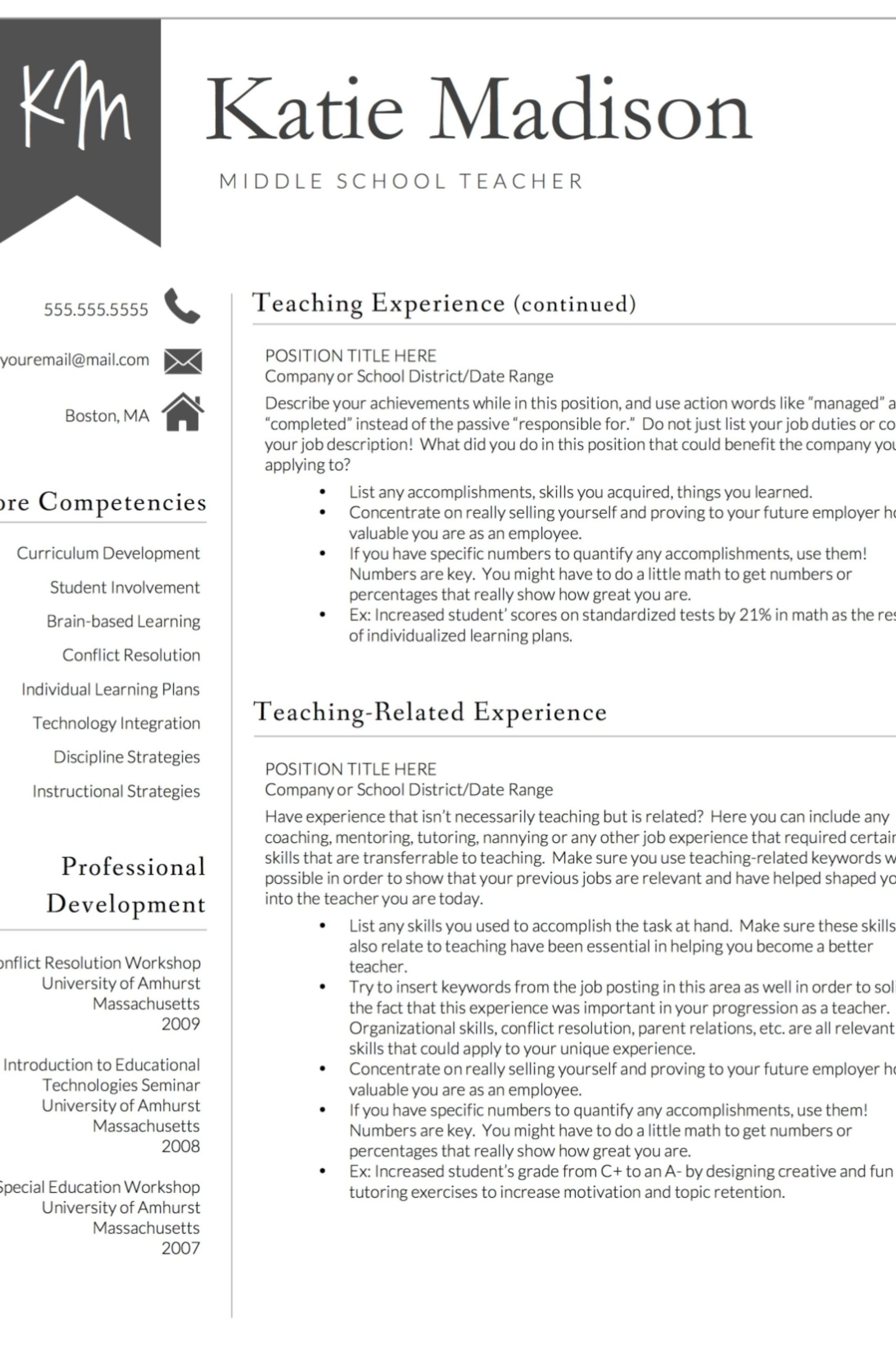 Sample New Middle School Teacher Resume Teacher Resume Template for Word & Pages Teacher Cv Template …