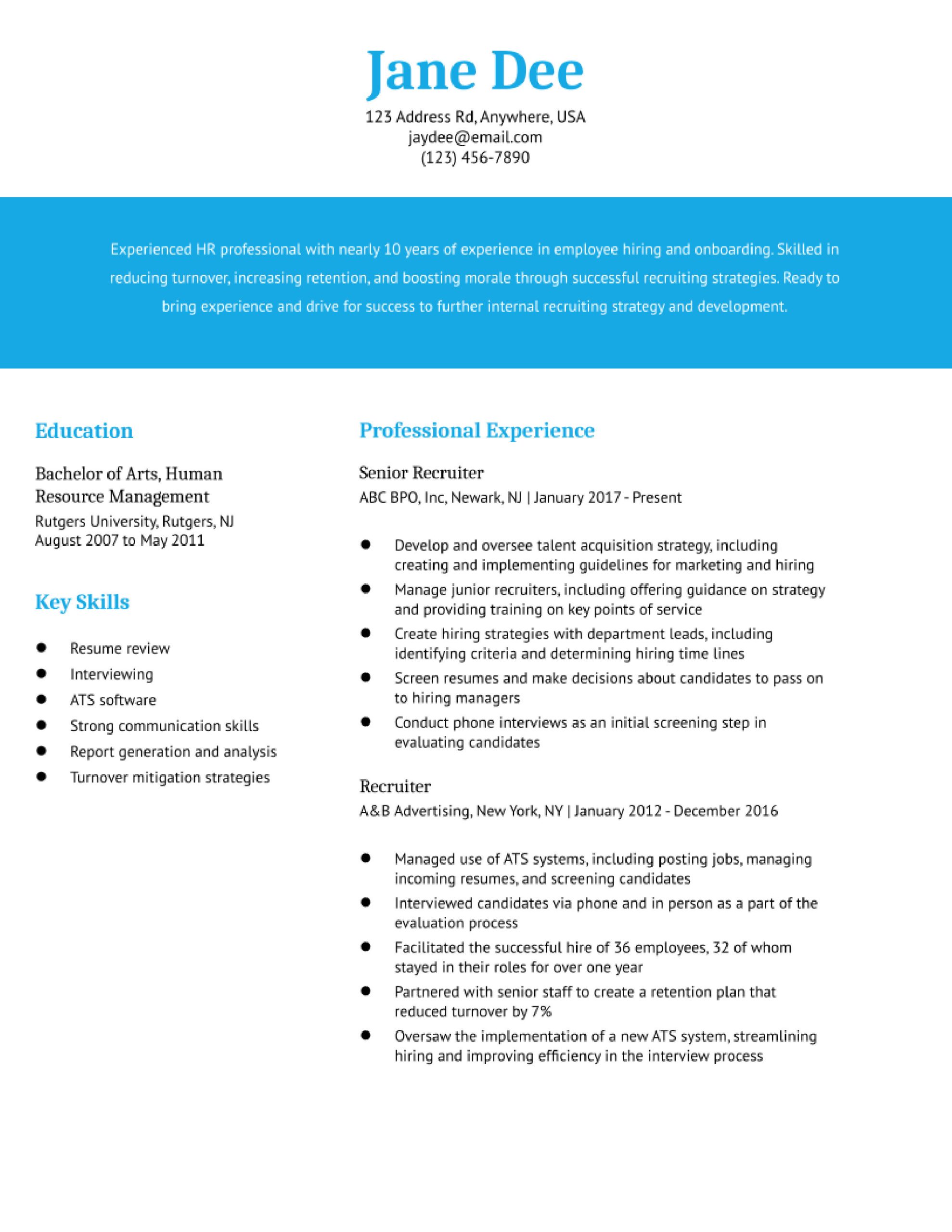 Sample Of A Good Recruiters Resume Recruiter Resume Examples In 2022 – Resumebuilder.com