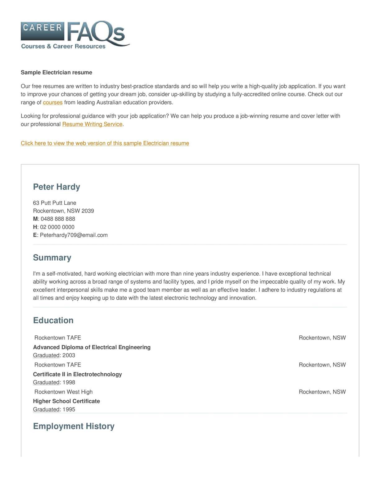 Sample Of A Good Resume Applying for A Electrician CalamÃ©o – Electrician Resume