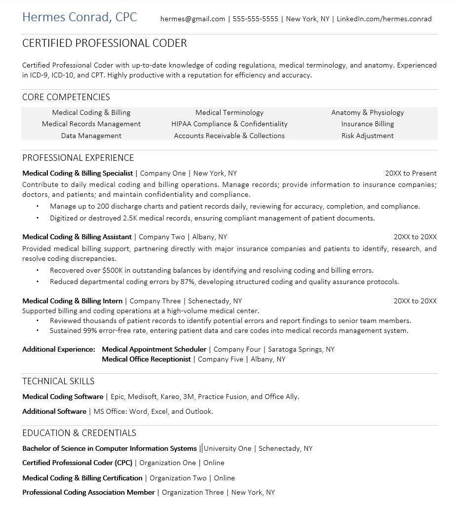 Sample Of Interview Medical Coding and Billing Resume Medical Billing Resume Monster.com
