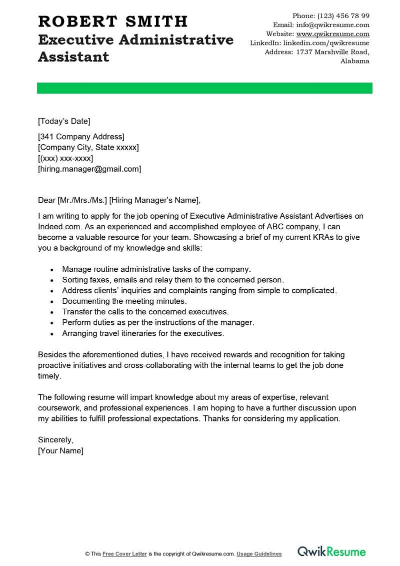 Sample Resume Administrative assistant Cover Letter Executive Administrative assistant Cover Letter Examples – Qwikresume