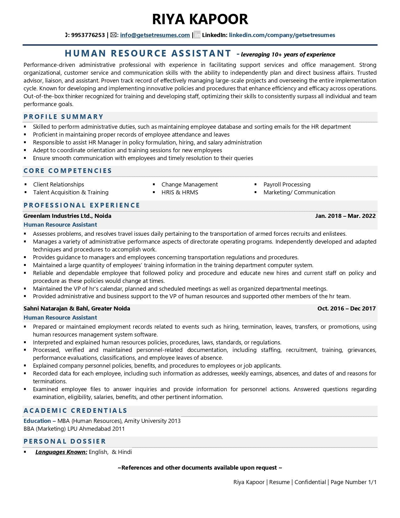 Sample Resume Administrative assistant Human Resources Human Resource assistant Resume Examples & Template (with Job …