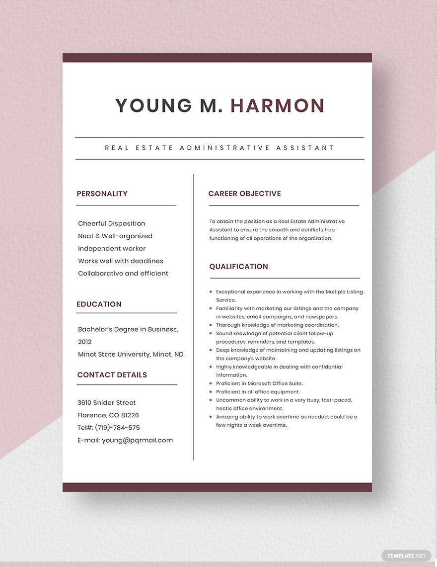 Sample Resume Administrative assistant Real Estate Office Real Estate Administrative assistant Resume Template – Word, Apple …