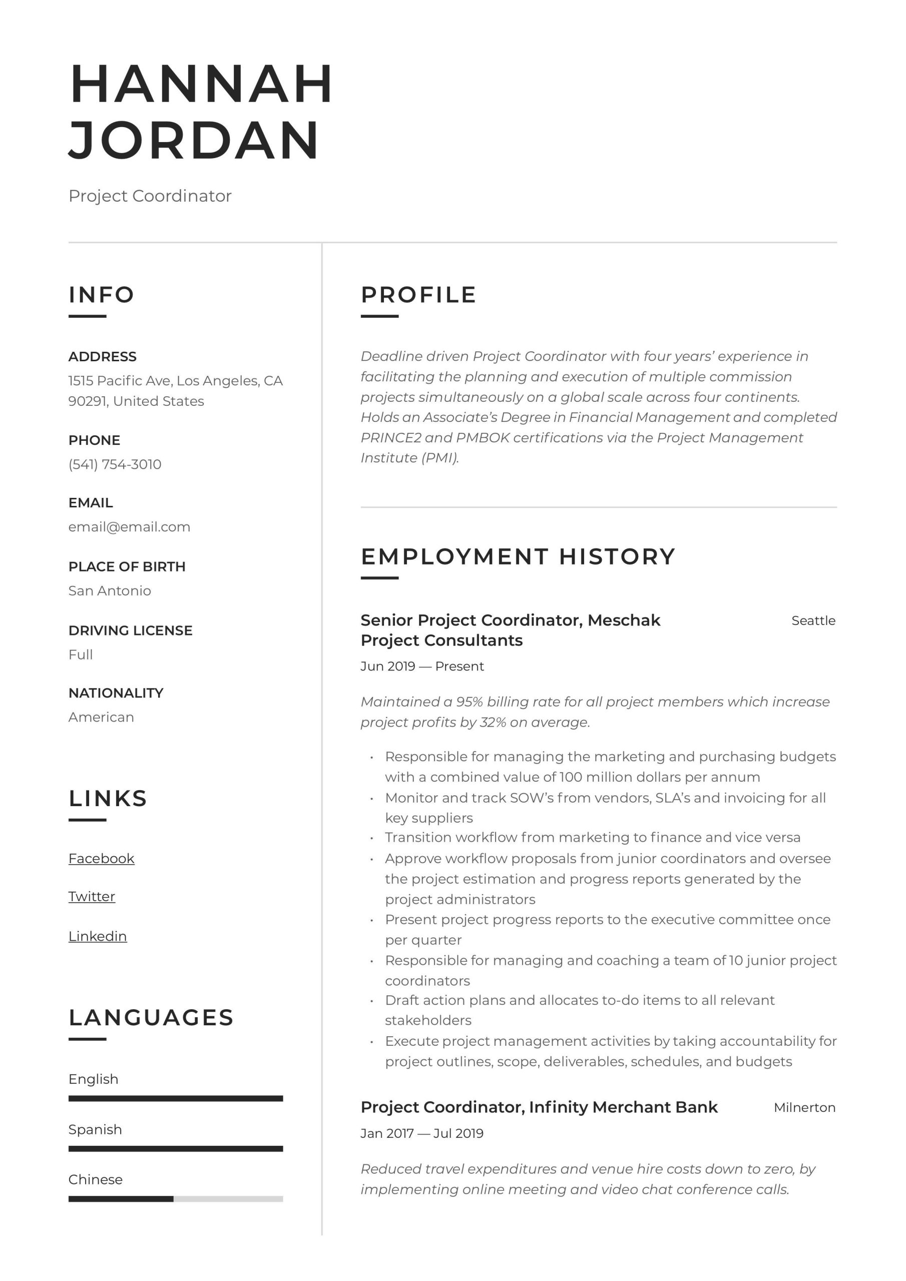 Sample Resume for Academic Licensing Coordinator Project Coordinator Resume Sample Resume Examples, Teacher …