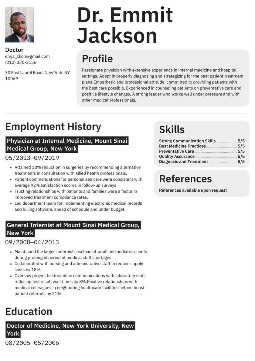 Sample Resume for Academic Medical Positions Doctor Resume Examples & Writing Tips 2022 (free Guide) Â· Resume.io