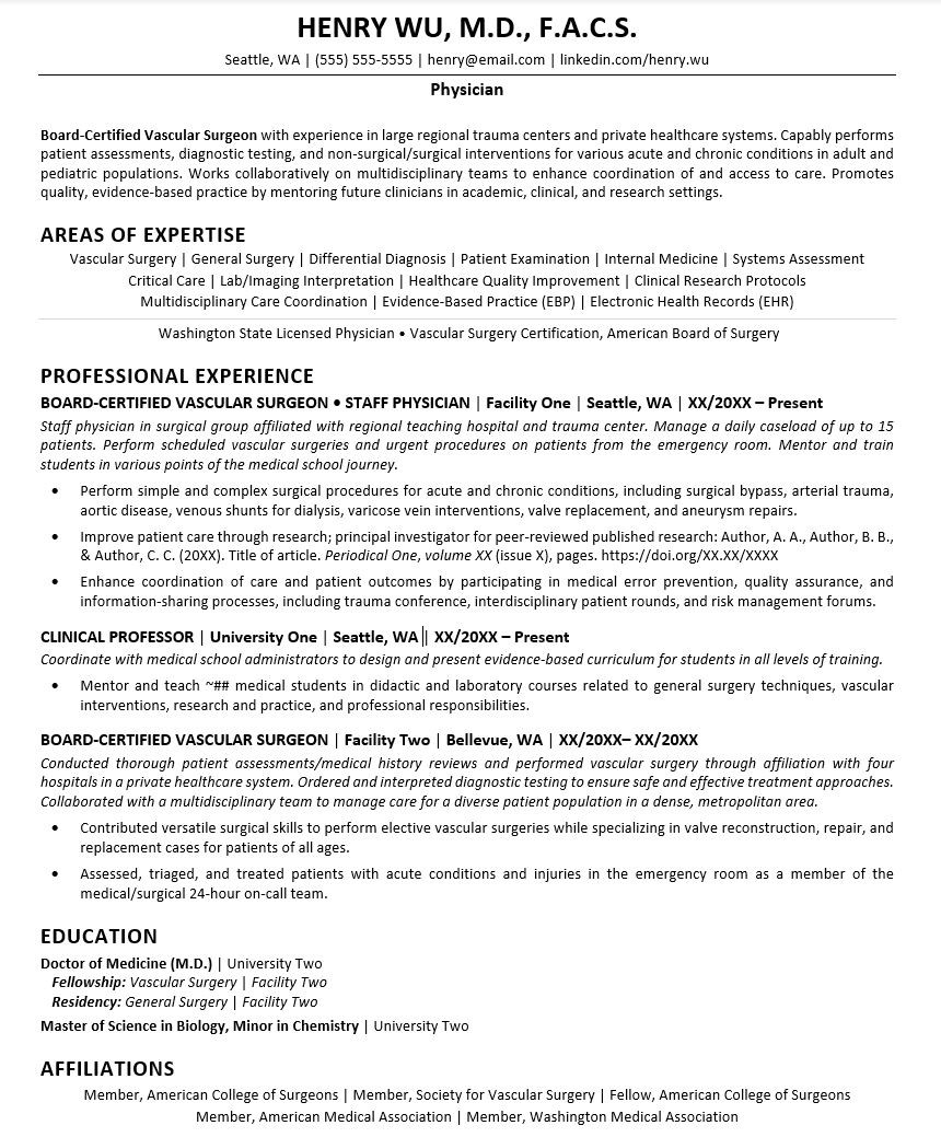 Sample Resume for Academic Medical Positions Doctor Resume Sample Monster.com