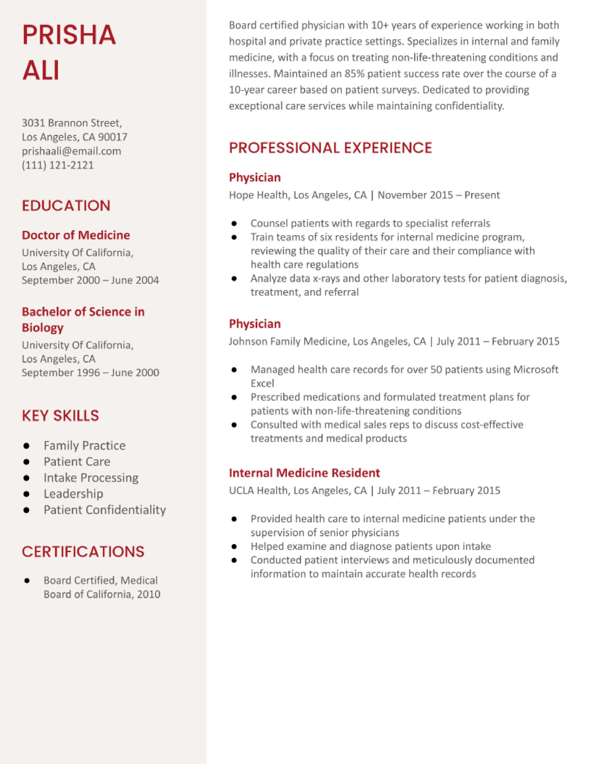 Sample Resume for Academic Medical Positions Medical Doctor Resume Examples In 2022 – Resumebuilder.com