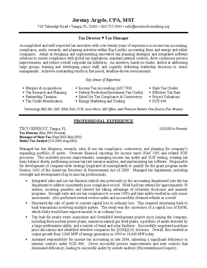 Sample Resume for Account and Tax Analyst Tax Director Sample Resume , Tax Manager Resume , Becoming A Tax …