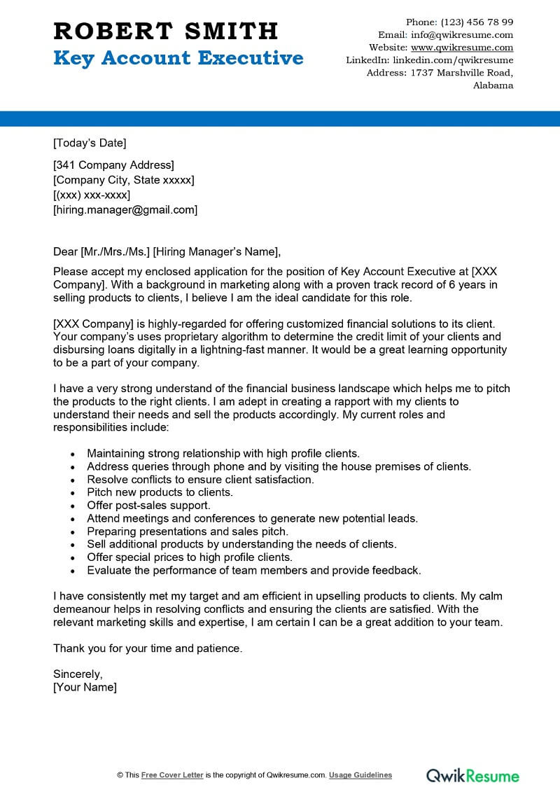Sample Resume for Account Executive Meeting with Customers Key Account Executive Cover Letter Examples – Qwikresume