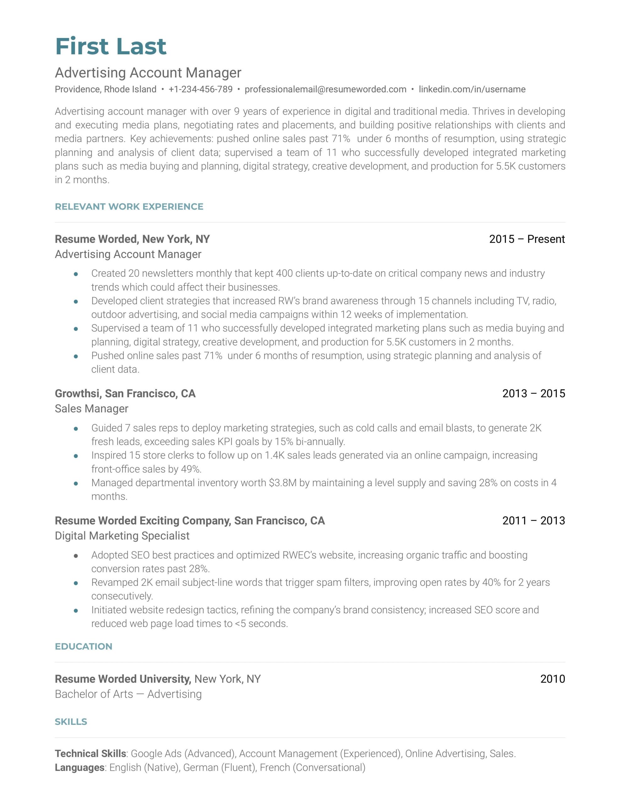 Sample Resume for Account Manager Non Sales 13 Account Manager Resume Examples for 2022 Resume Worded
