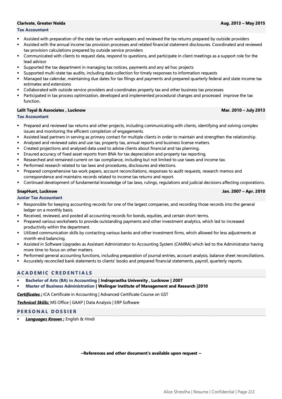 Sample Resume for Accountant Preparing Workpapers Tax Accountant Resume Examples & Template (with Job Winning Tips)
