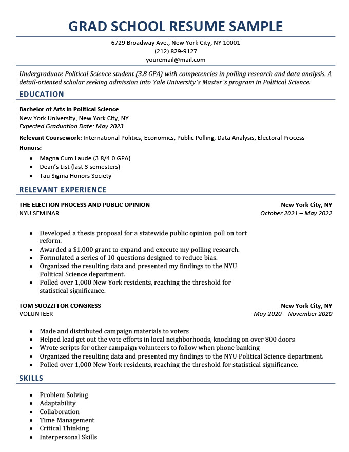 Sample Resume for Applying to Graduate School How to Write A Grad School Resume Examples & Template