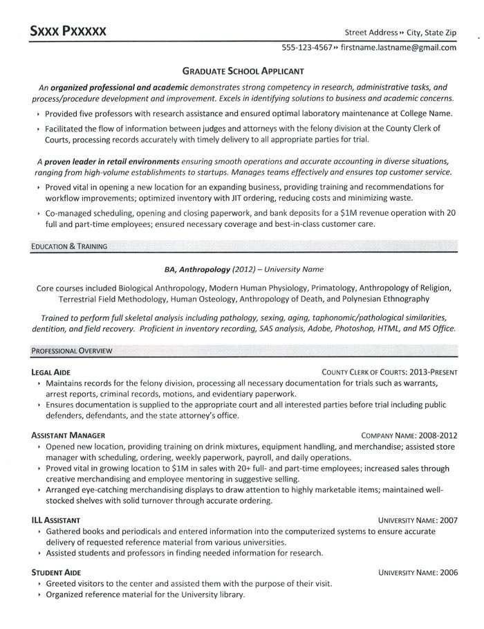 Sample Resume for Applying to Graduate School Resume for Graduate School