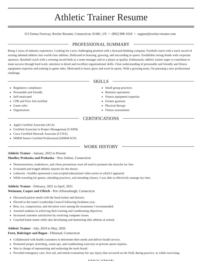 Sample Resume for athletic Trainer Position athletic Trainer Resumes