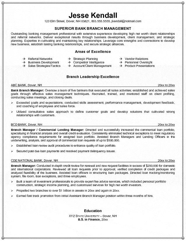 Sample Resume for Bank Branch Operations Manager Bank Branch Manager Resume