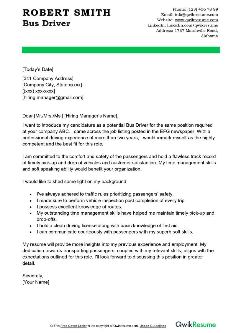 Sample Resume for Bus Driver with No Experience Bus Driver Cover Letter Examples – Qwikresume