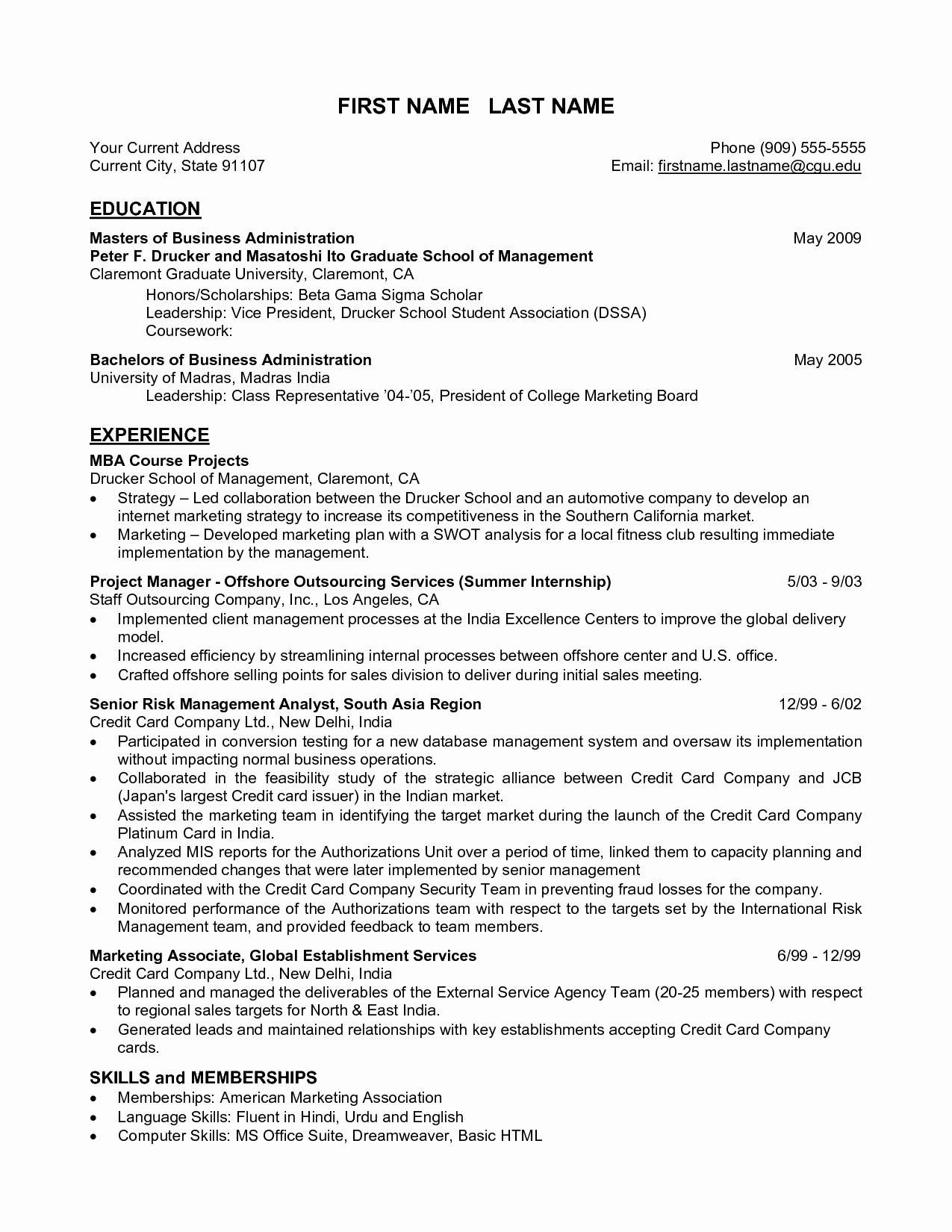 Sample Resume for Business Administration Student Mba Finance Fresher Resume format Fresh Sample Mba Resume …