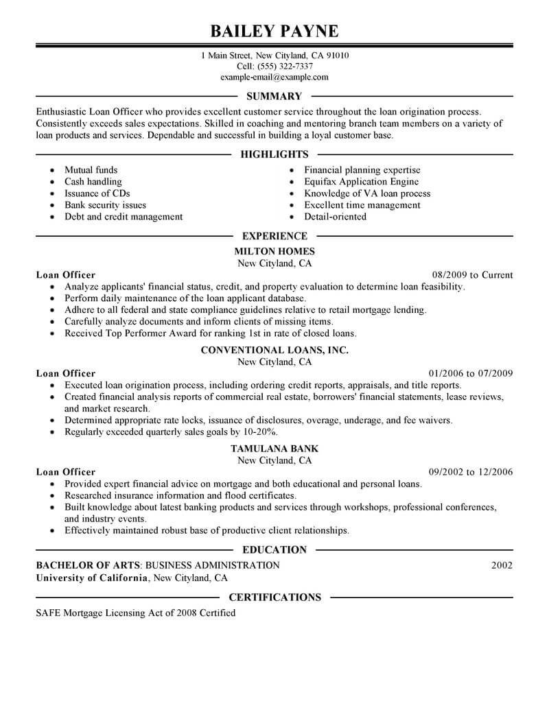 Sample Resume for Business Loan Application Best Loan Officer Resume Example From Professional Resume Writing …