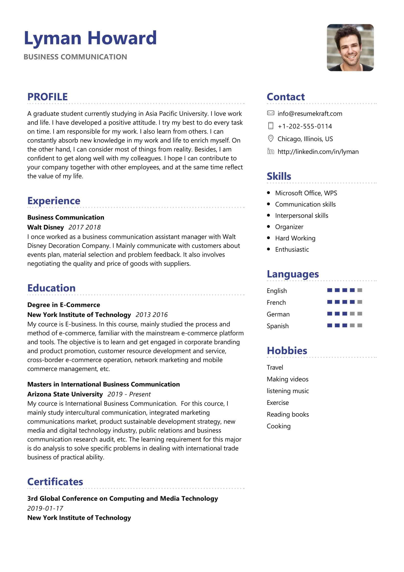Sample Resume for Business Management Student Business Communication Resume Sample 2021 Writing Tips – Resumekraft