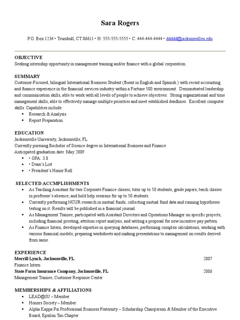 Sample Resume for Business Management Student Sample Resume – International Business Pdf International … Sample Resume for Business Management Student Sample Resume – International Business Pdf International …