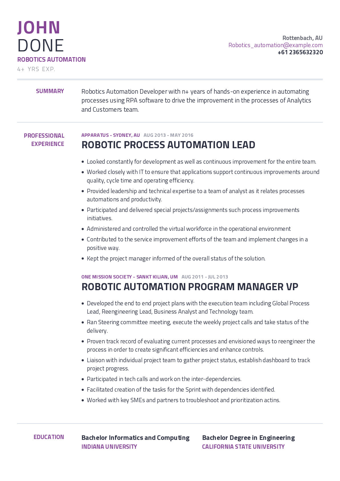 Sample Resume for Experienced Automation Engineer Robotics Automation Resume Example with Content Sample Craftmycv