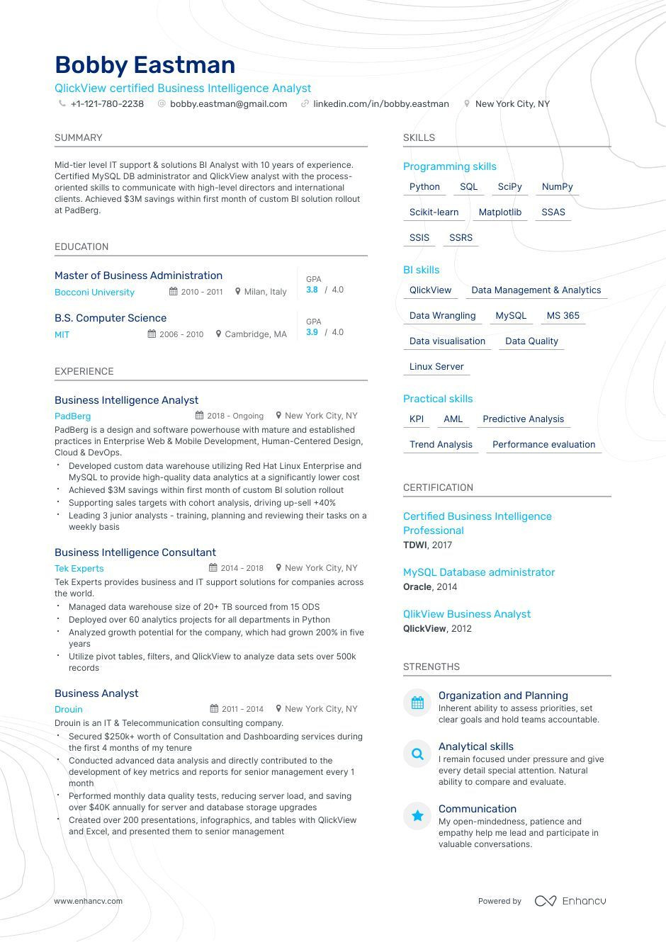 Sample Resume for Experienced Business Intelligence Developer Business Intelligence Resume Examples Templates & Expert Advice … Sample Resume for Experienced Business Intelligence Developer Business Intelligence Resume Examples Templates & Expert Advice …