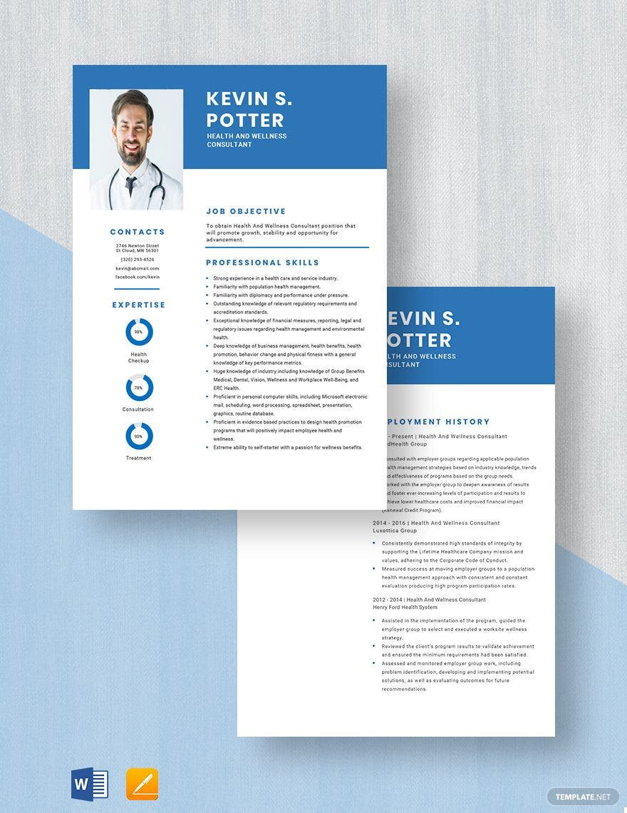 Sample Resume for Health and Wellness Consultant Health and Wellness Consultant Resume Template – Word, Apple Pages …