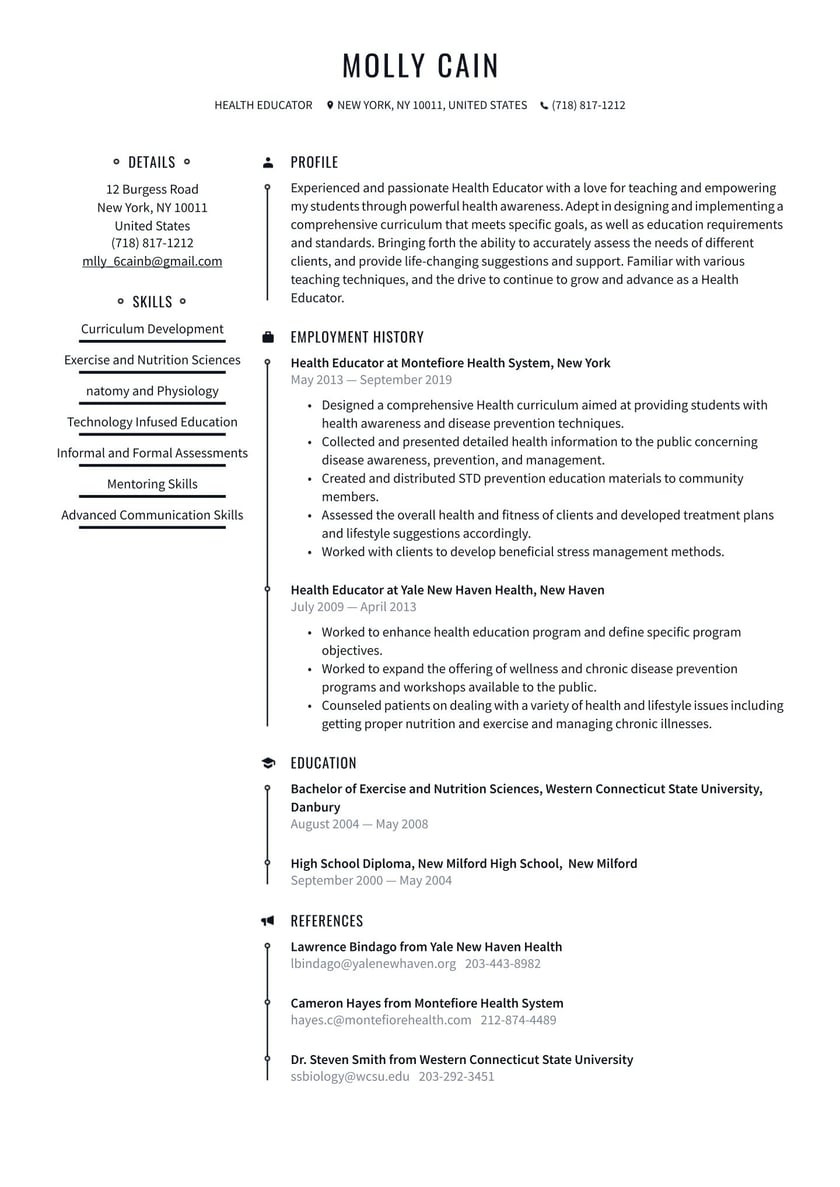 Sample Resume for Health Education Specialist Health Educator Resume Examples & Writing Tips 2022 (free Guide)