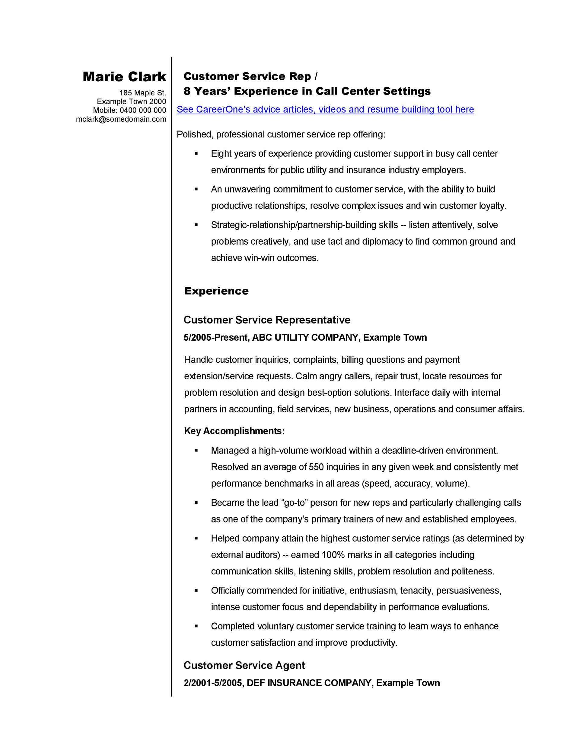 Sample Resume for Health Insurance Customer Service Rep 30lancarrezekiq Customer Service Resume Examples á Templatelab