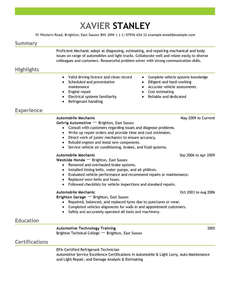 Sample Resume for Highway Maintenance Worker Best Mechanic Resume Example Livecareer Resume Objective …
