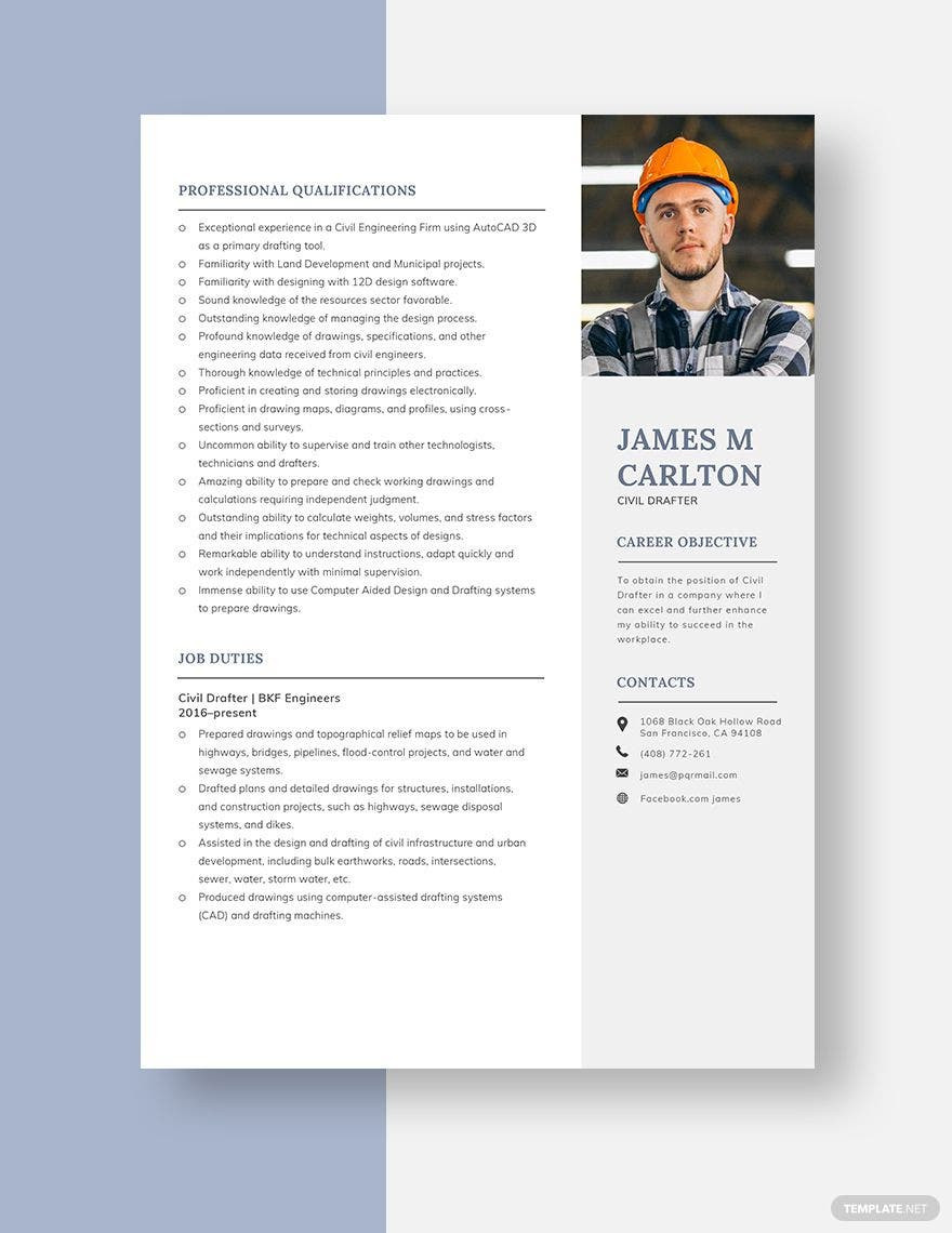 Sample Resume for Land Development Drafting Work Drafter Resume Templates – Design, Free, Download Template.net