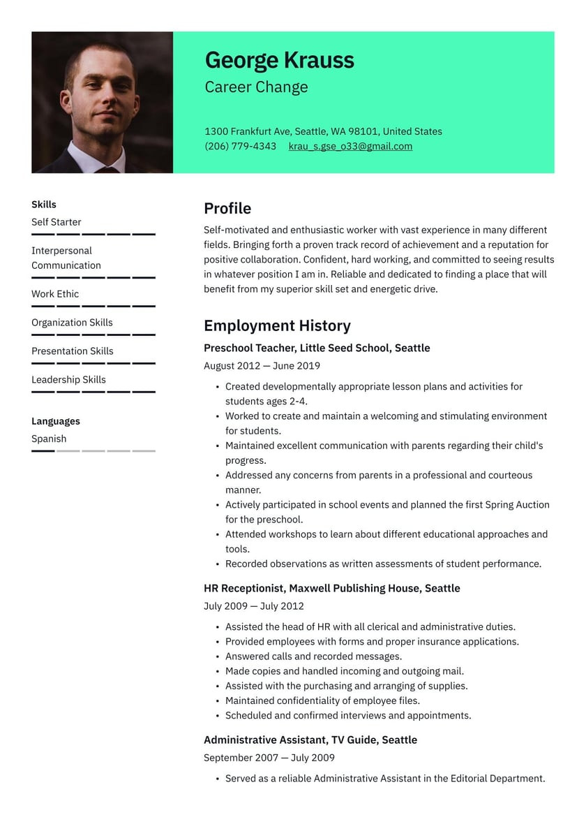 Sample Resume for Late Career Change Career Change Resume Example & Writing Guide Â· Resume.io