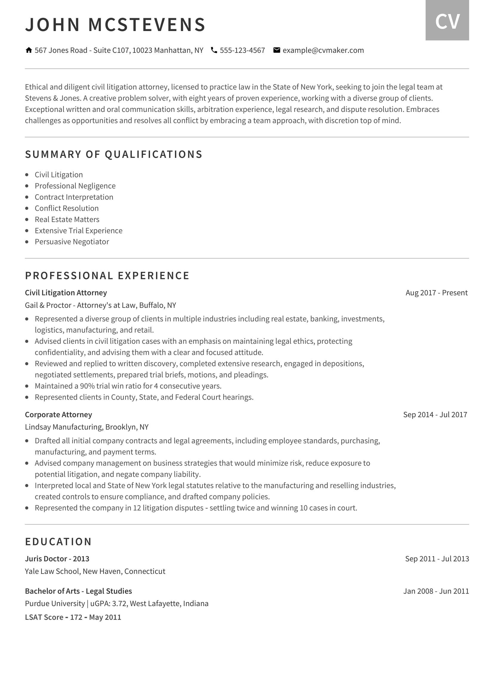 Sample Resume for Law Clerk Personal Injury attorney Resume Example & Lawyer Resume Writing Tips 2021 …