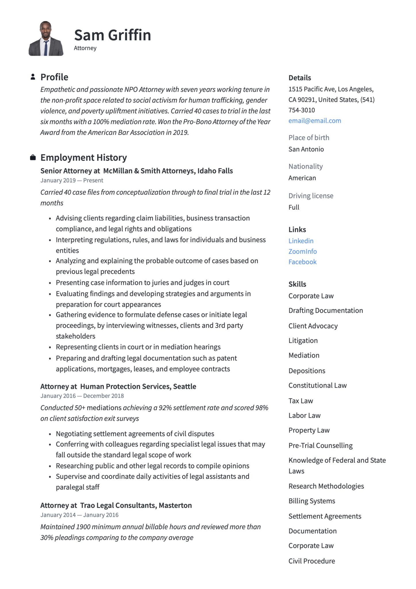 Sample Resume for Law Firm Partner 18 attorney Resume Examples & Writing Guide Templates 2022