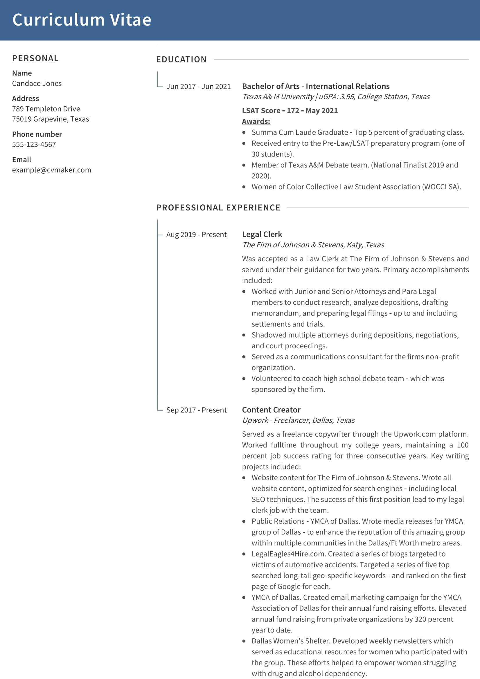 Sample Resume for Law School Graduate Law School Resume Example & How to Write Tips 2021 – Cvmaker.com