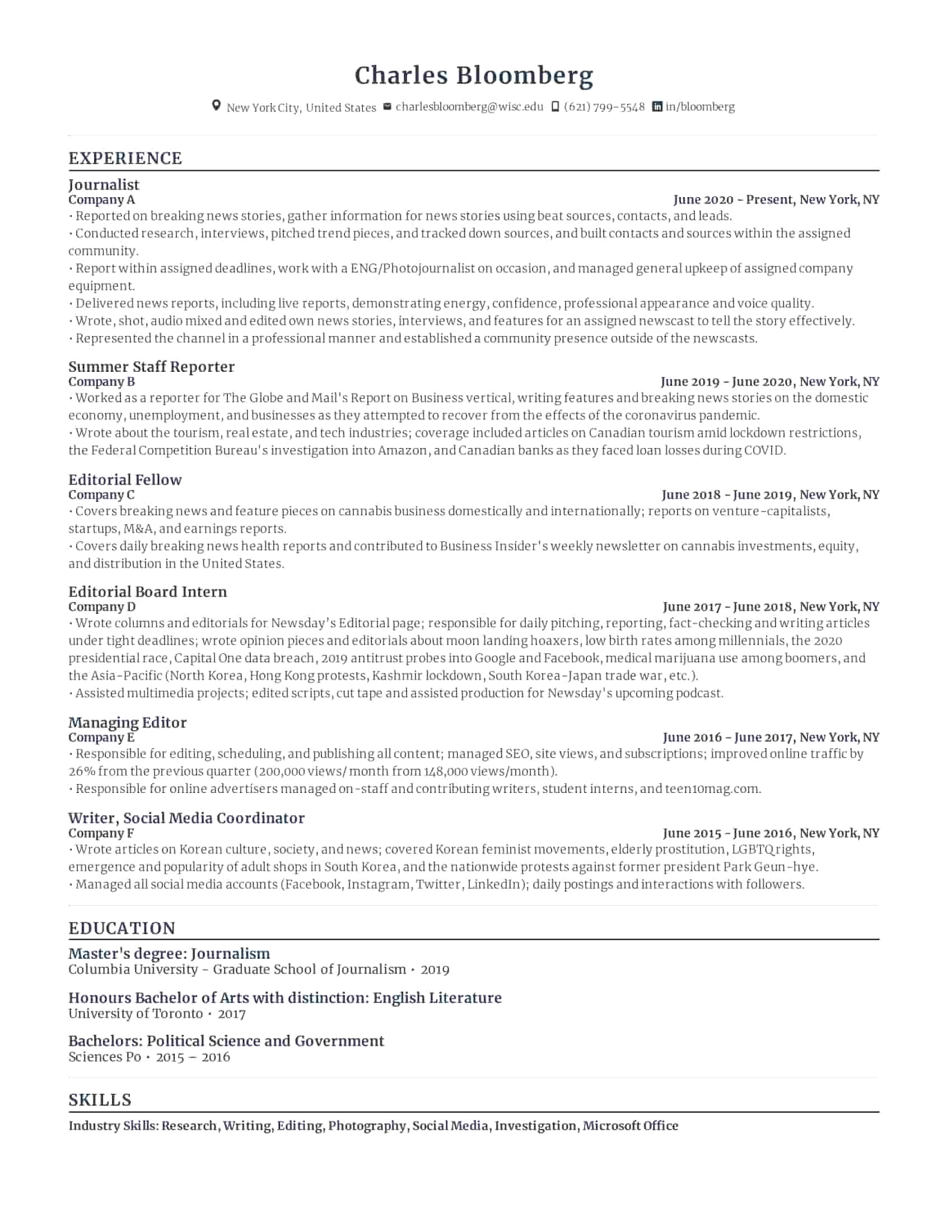 Sample Resume for Newspaper Office Clerk Free Journalist Resume Sample – Rezi