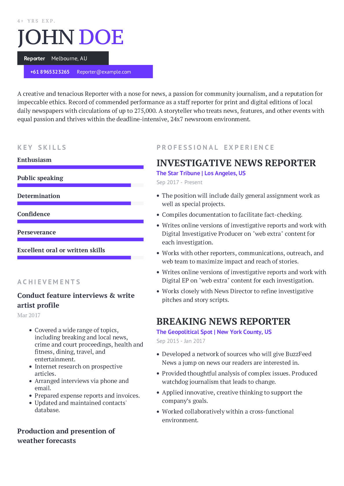 Sample Resume for Newspaper Office Clerk Reporter Resume Example with Content Sample Craftmycv