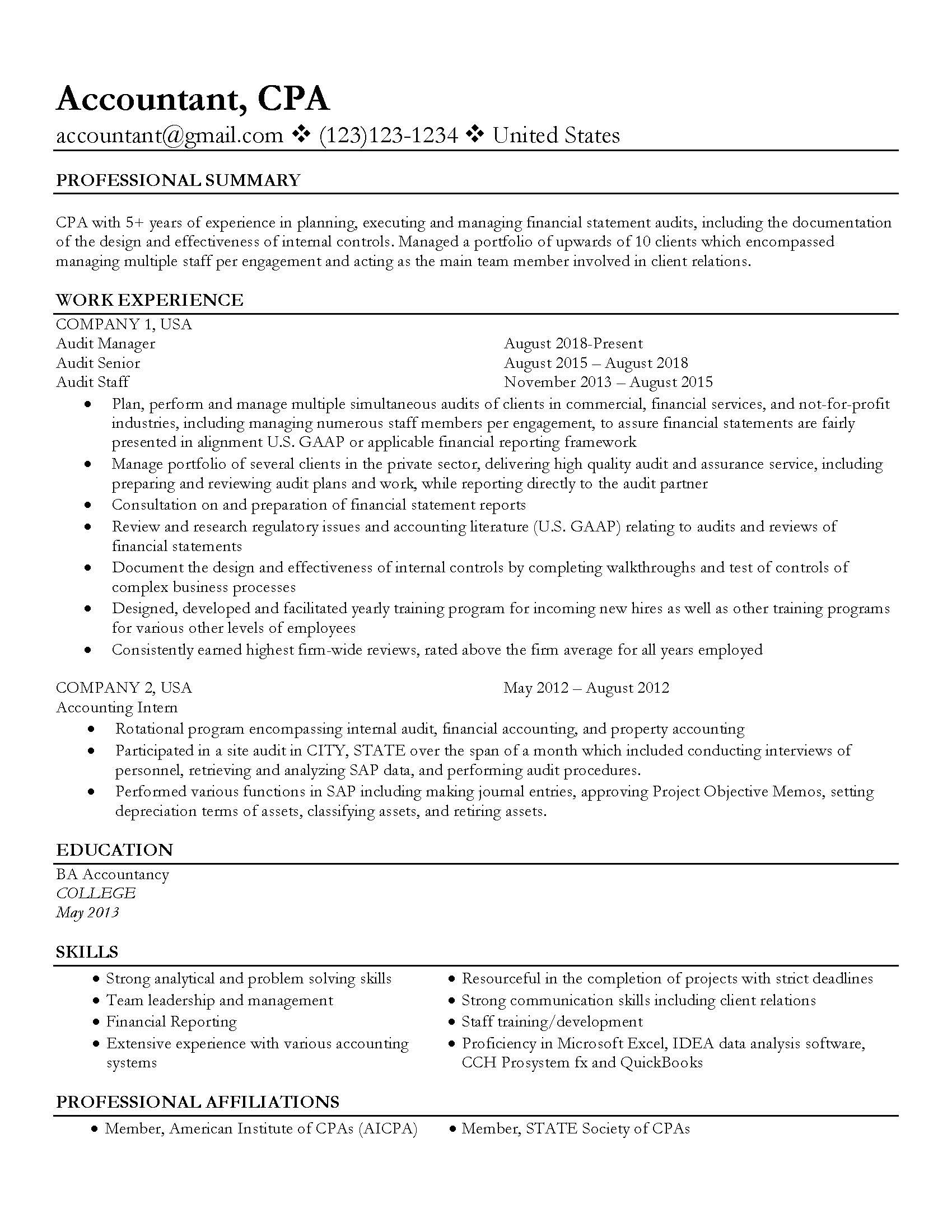 Sample Resume for Public Accounting Manager Cpa Working In Public Accounting as Audit Manager: Need Help with …