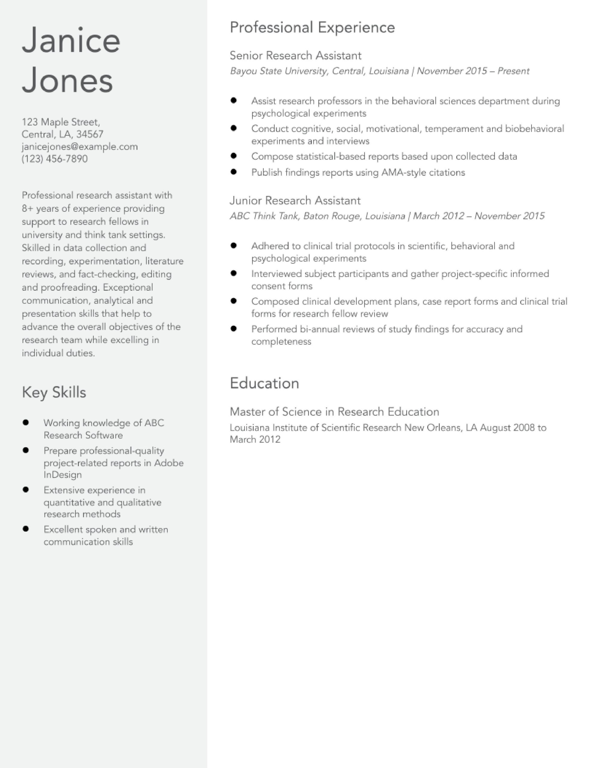 Sample Resume for Public Policy Research assistant Research assistant Resume Examples In 2022 – Resumebuilder.com